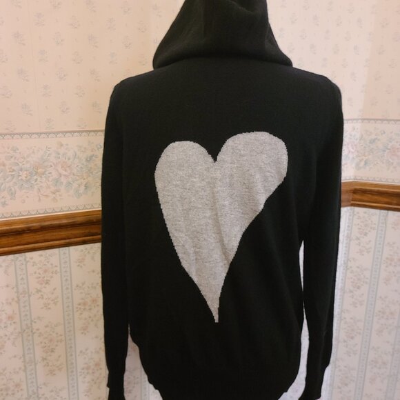 Y2K - THE CASHMERE PROJECT- COMFY BLACK ZIP HOODIE GRAY HEART ON BACK -SIZE (M) - Picture 6 of 9